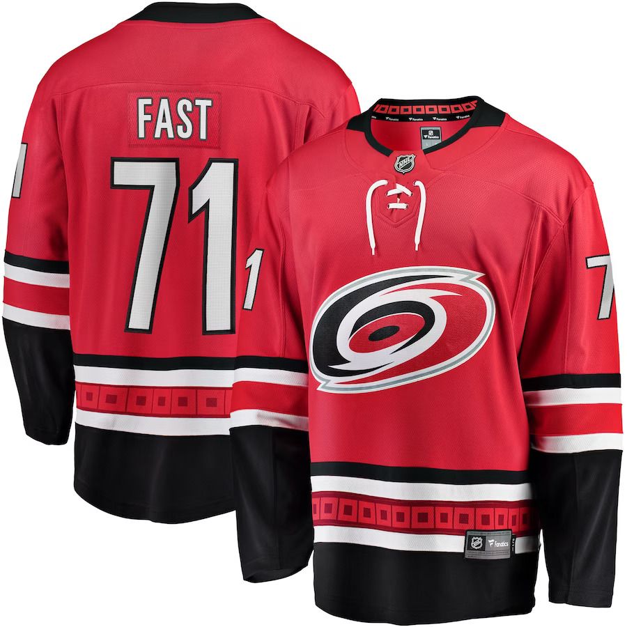 Men Carolina Hurricanes #71 Jesper Fast Fanatics Branded Red Home Breakaway NHL Jersey